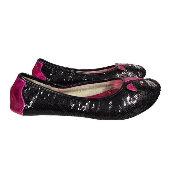 Mudd Mouse Cat Face Pink Black Sequined Ballet Flats Womens Size 9.5M Shoes - Picture 4 of 6